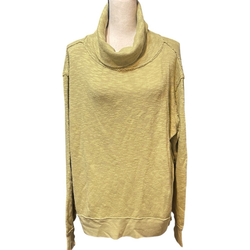 Free People Timmy‎ Turtleneck Moss Green Cowlneck Pullover Oversized Sweater XS